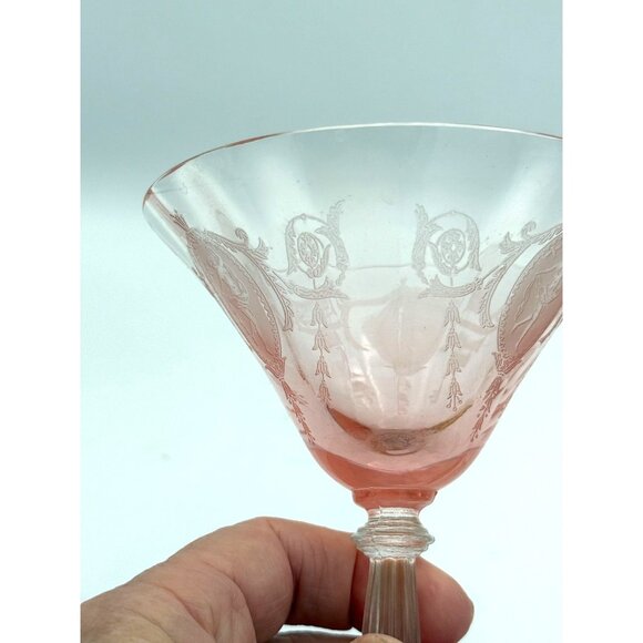 Pink Dancing Nymph Glass-Etched Depression Medallion Wine/Martini/Dessert - Picture 7 of 7
